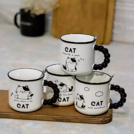 Taza De Cerámica Cat Con Asa Negra Back