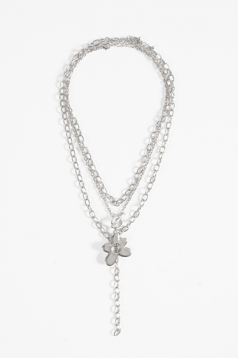 Collar cadenas dije flor plateado