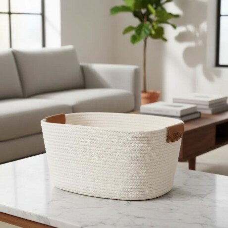 Cesto Canasto de Algodón con Asa Paramount Deco 45x30x22Cm Blanco