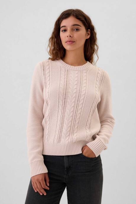 Buzo Cuello Redondo Cable Mujer Dull Rose