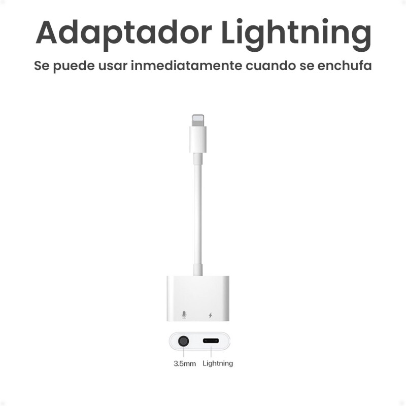 Adaptador de Audio Lightning a Jack 3.5 mÃ¡s carga Lightning adicional Compatible para iPhone Adaptador de Audio Lightning a Jack 3.5 mÃ¡s carga Lightning adicional Compatible para iPhone