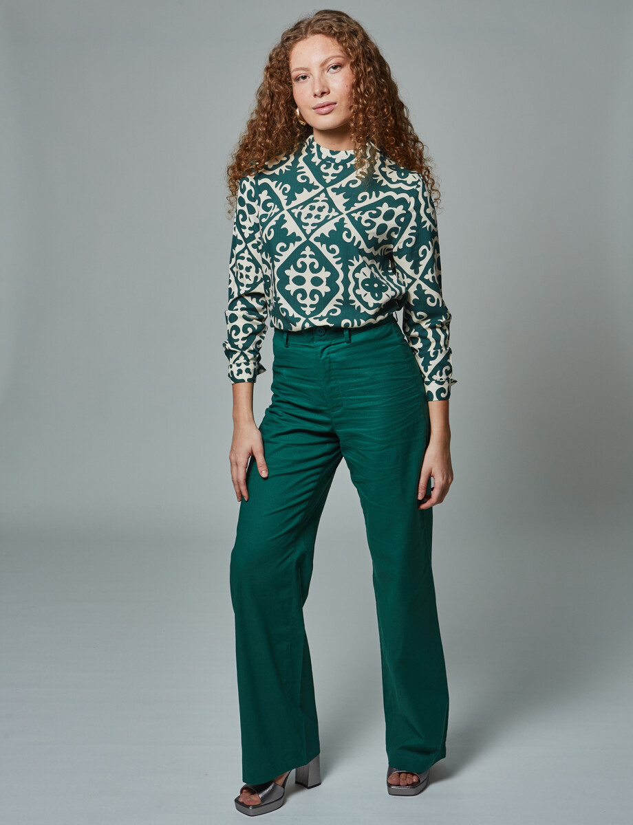 Pantalón lino verde ingles
