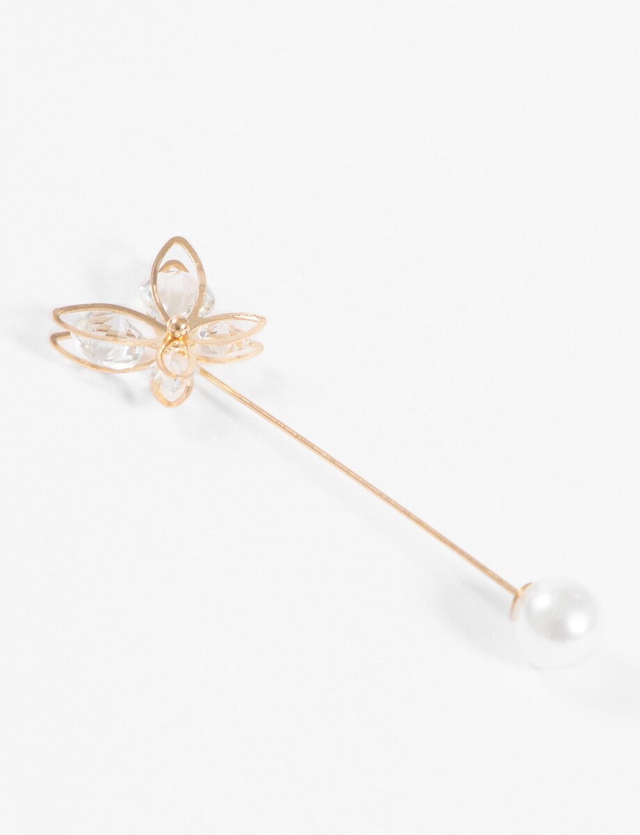 Broche prendedor mariposa perla - dorado 