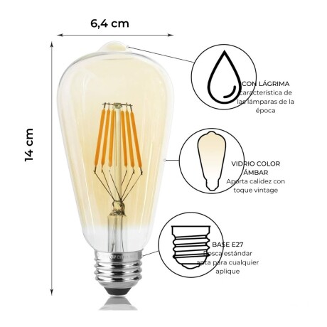Lampara Led Filamento Vintage Pera ámbar 8W Dimerizable Lampara Led Filamento Vintage Pera ámbar 8W Dimerizable
