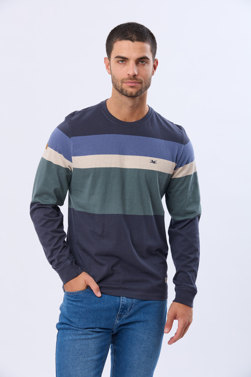 REMERA RAYADA DE ALGODÓN - Azul 