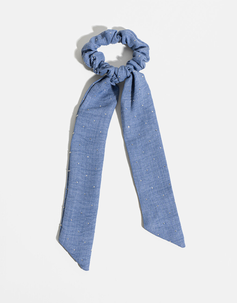 Skunzies Scrunchie Denim Con Lazo - Azul Celeste