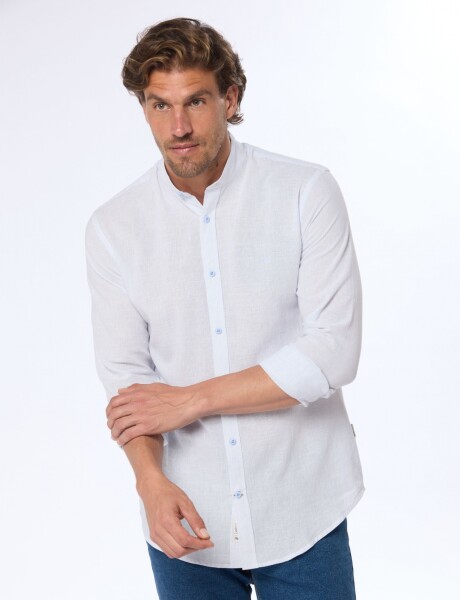 CAMISA DE LINO CUELLO MAO Celeste
