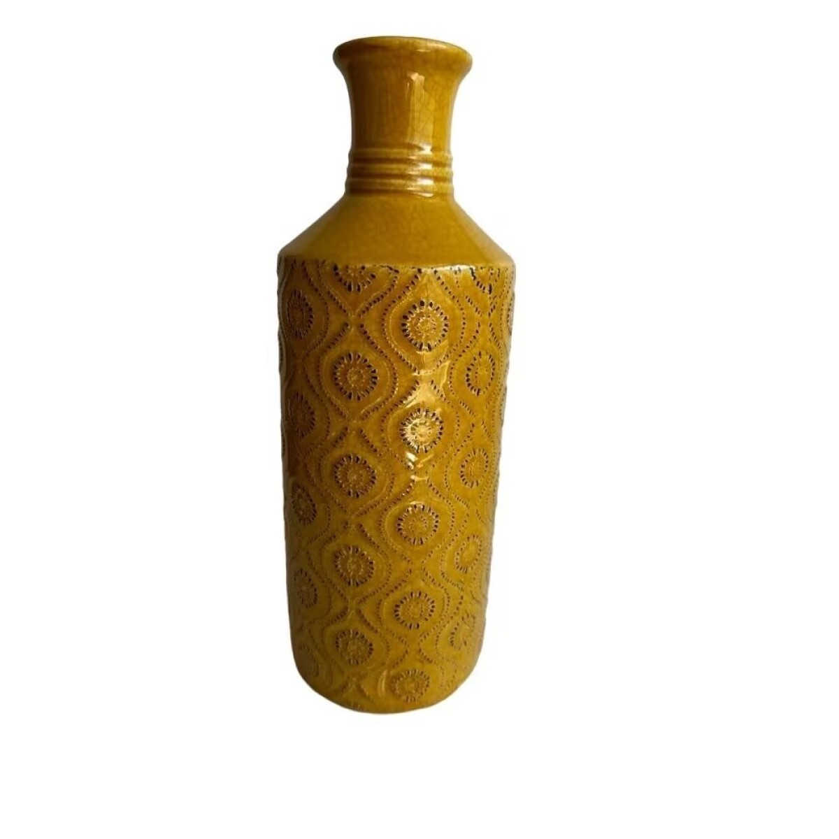FLORERO ÉTNICO CERÁMICA 11X11X31 AMARILLO 