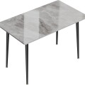 Mesa De Comedor Vidrio Símil Marmol 1.40x0.80m Patas De Hierro Gris
