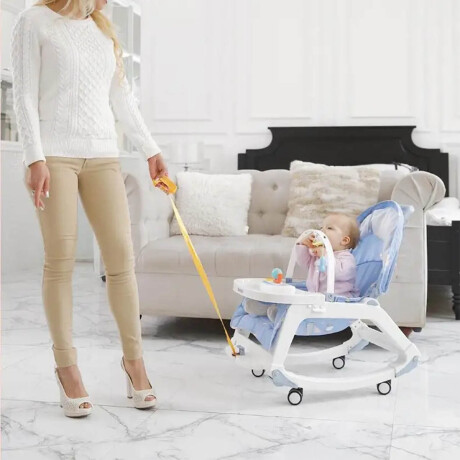 Silla 5 en 1 Bebé Mecedora Ruedas Comedor Sonido Interactivo Celeste