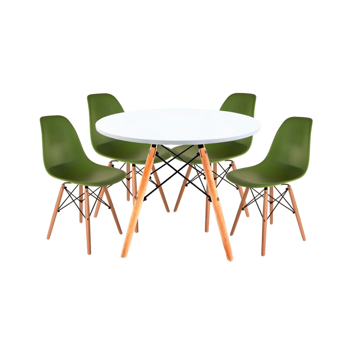 Juego de comedor Con Mesa Circular de 80cm + 4 Sillas Eames - Verde 