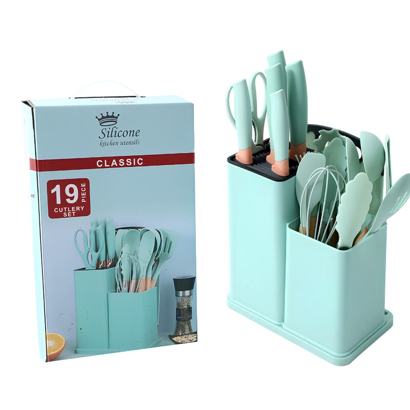 Set x 19 Utensilios de cocina en silicona libre de BPA Verde