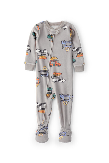 Pijama una pieza de micropolar, con pie, diseño camiones de comida Pijama una pieza de micropolar, con pie, diseño camiones de comida