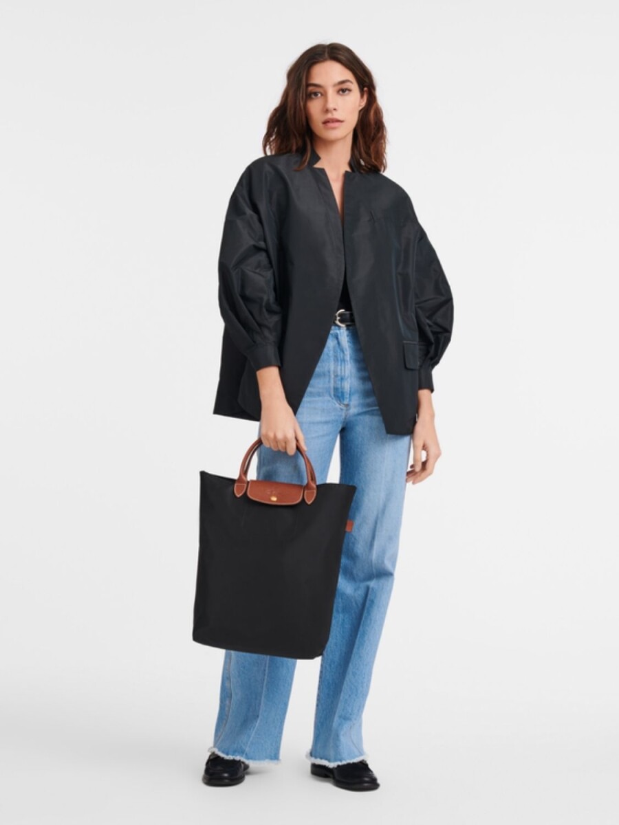 Longchamp - Cartera Tote plegable, de nylon y asa corta, Le pliage M - Negro 