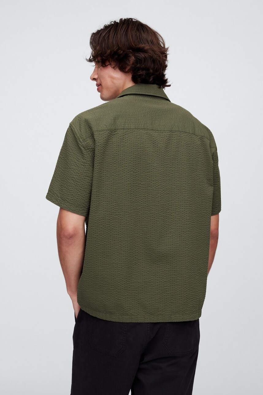 Camisa Manga Cora Seersucker Hombre Army Jacket Green