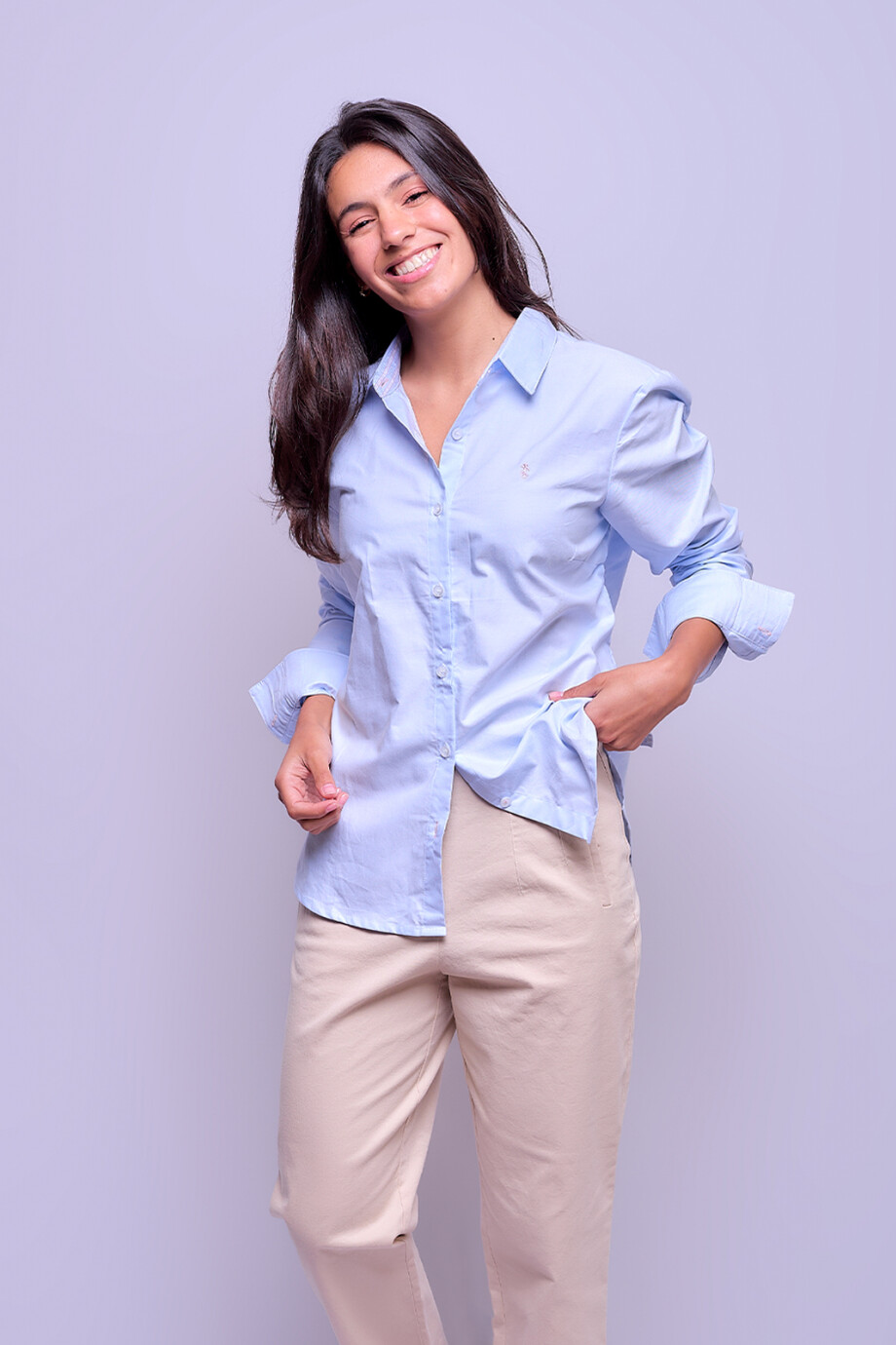 Camisa Dama Clásica Celeste Lisa