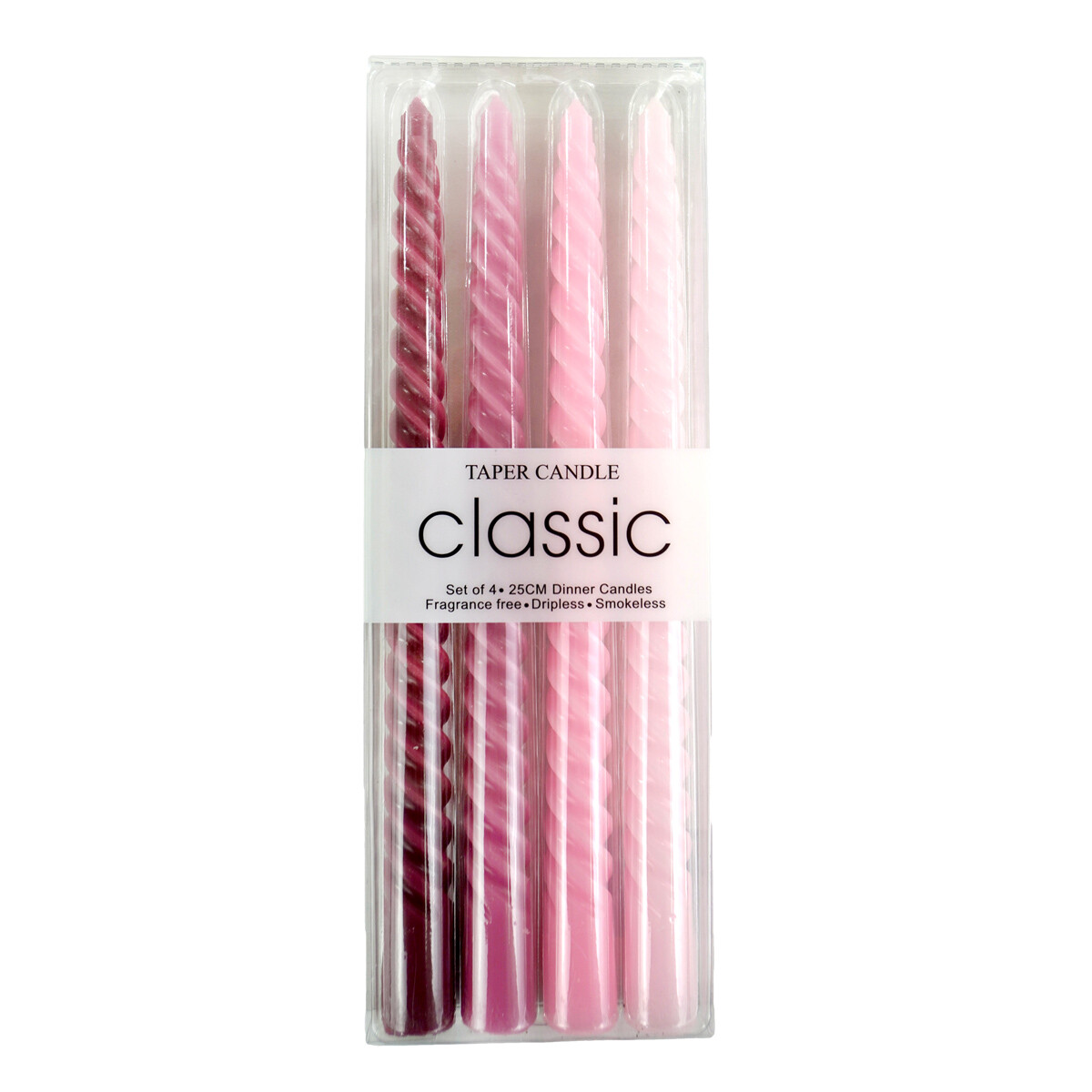 VELA SET X4UDS TORNEADA COLOR 25CM DIF TONOS 