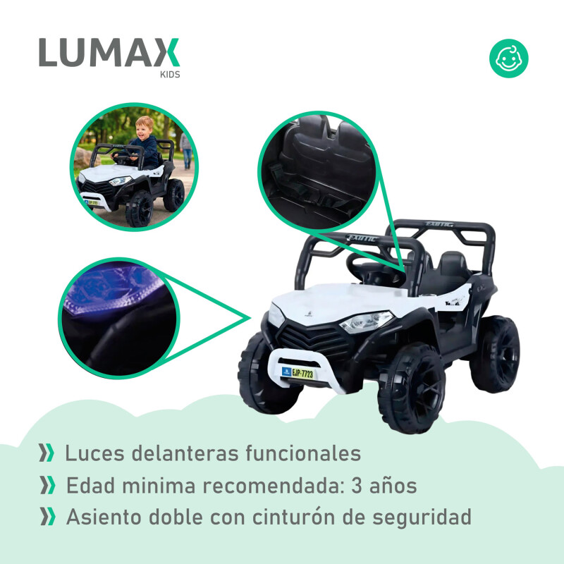 Auto a Batería Lumax 4x4 12V control remoto, USB y Música Blanco