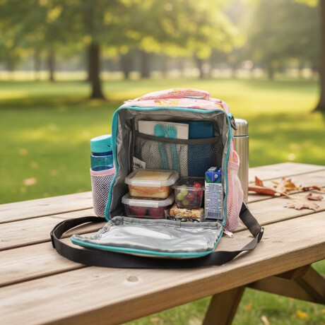 Lunchera térmica kids con asa y correa para colgar 13x19x22cm Rosado