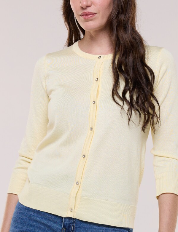 Cardigan Manga 3/4 Con Botones Florales Metálicos AMARILLO