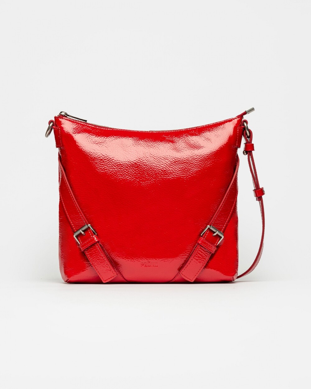 Bandolera Pocket en cuero charol arrugado Rojo