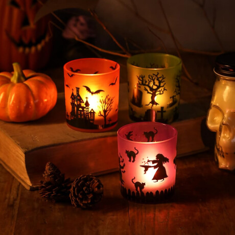 Vasos portavelas Halloween con luces LED Halloween Violeta