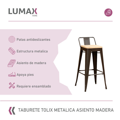 Taburete con respaldo Tolix en metal con asiento de madera Negro