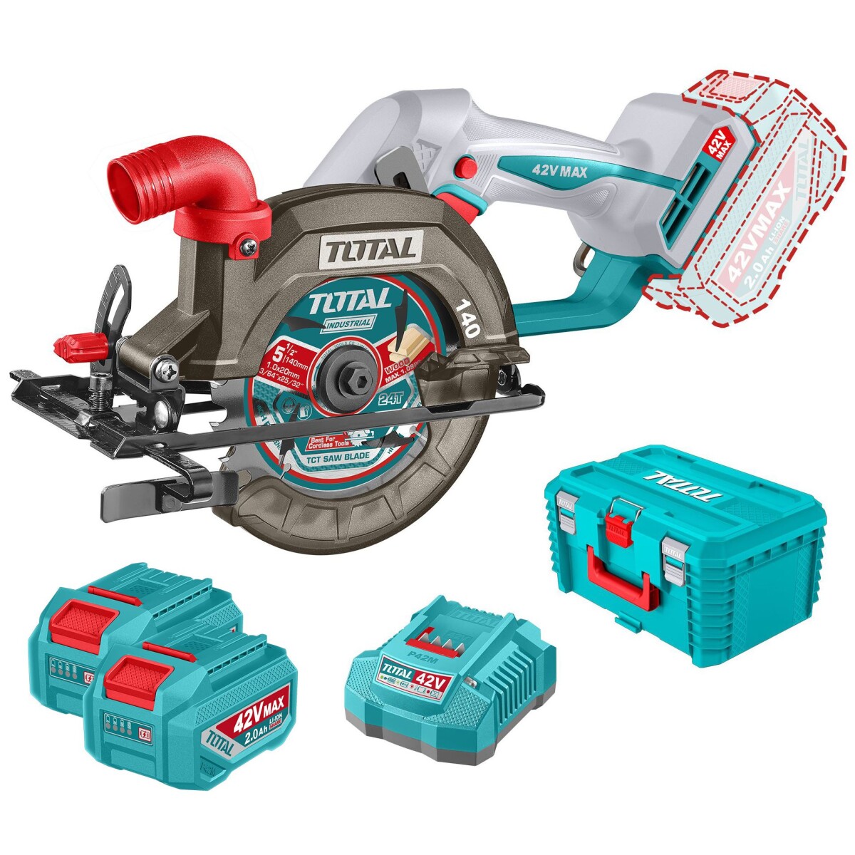 Sierra Circular 5.1/2" Inalámbrica 42v Sin Carbones - 2 Baterías 2.0Ah, Cargador Y Valija 