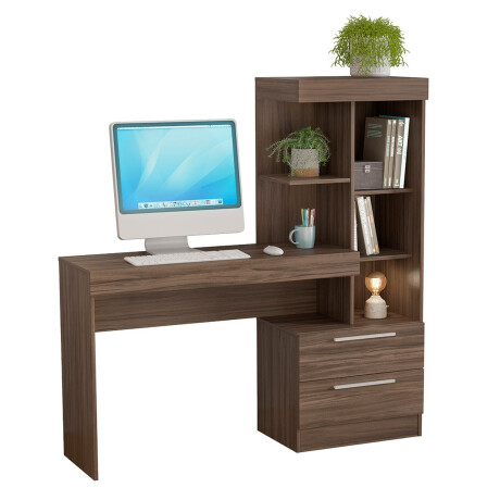 ESCRITORIO MESA PARA PC LAPTOP COMPUTADORA 2 CAJONES CON ESTANTERÍA COLOR MADERA