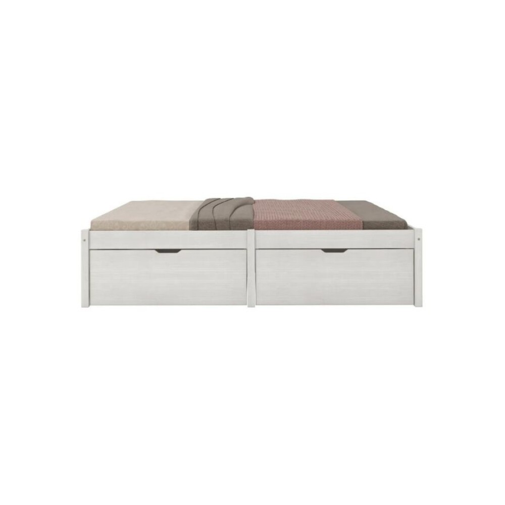 Cama Madera Maciza Con Cajones - 2 plazas - Linea beauty Blanco