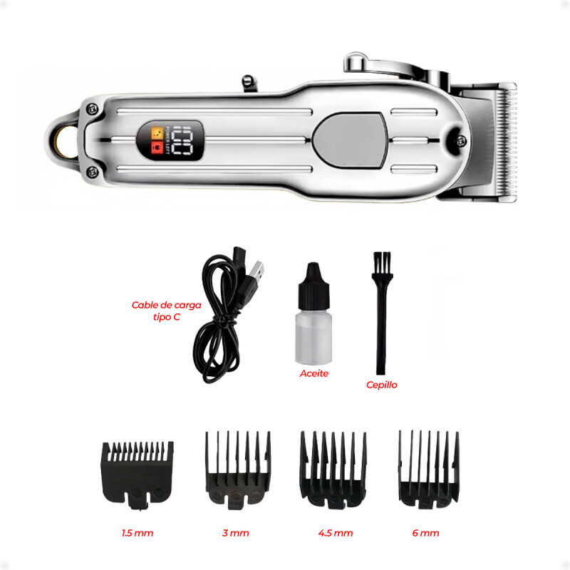 Cortadora de Pelo Profesional Recargable con Accesorios Plateada
