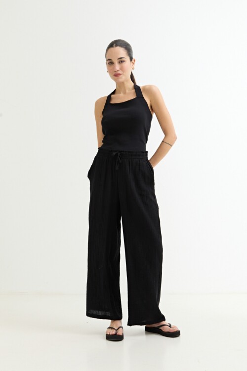 Pantalon amplio de gasa NEGRO