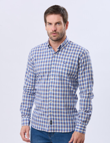CAMISA CUADROS DE LINO Beige
