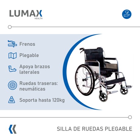 Silla de ruedas plegable hasta 120Kg Negro