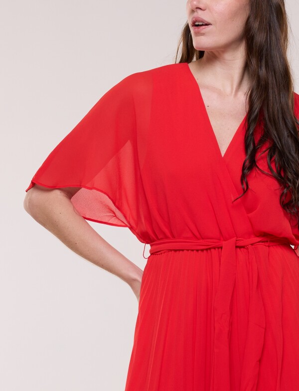 Vestido Gasa Plisada ROJO