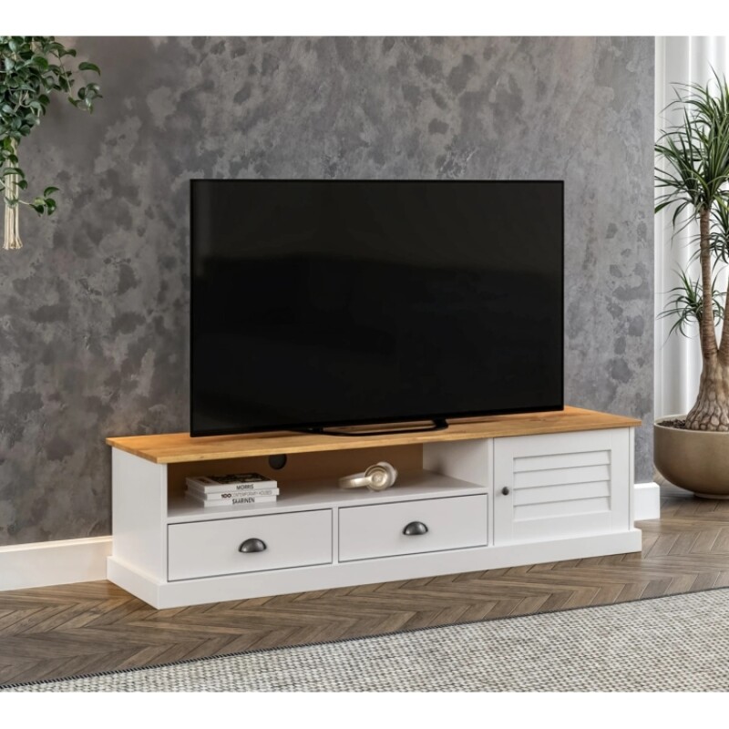 Rack De Tv - 1 Puerta - 2 Cajones - Línea Valenciana - Blanc Rack De Tv - 1 Puerta - 2 Cajones - Línea Valenciana - Blanc