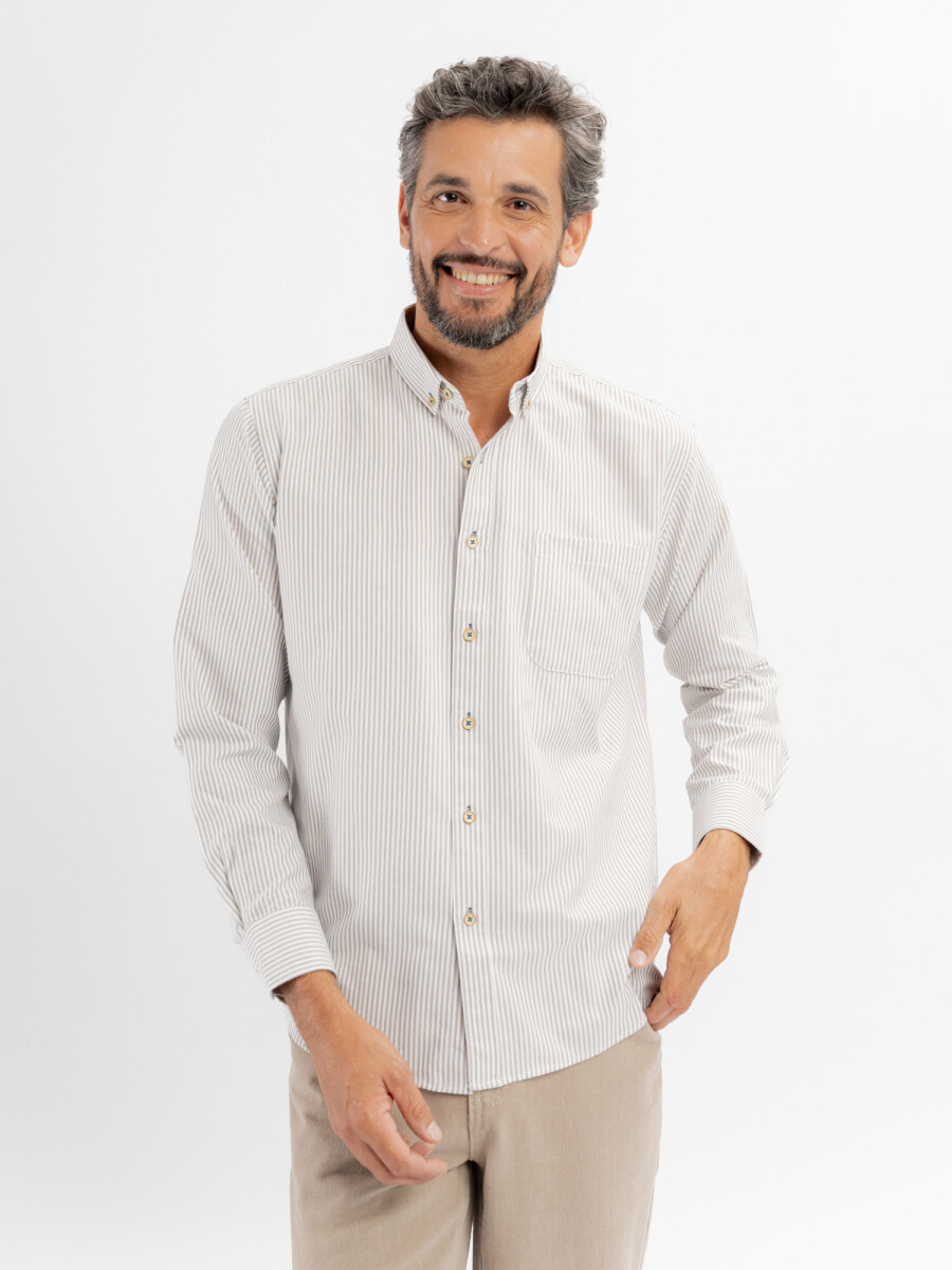 Camisa m/l oxford rayada - beige 