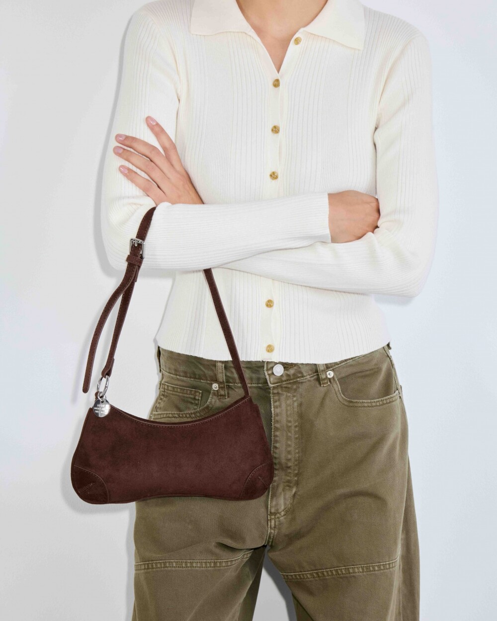 Cartera al hombro Liam Oxido efecto gamuza Chocolate