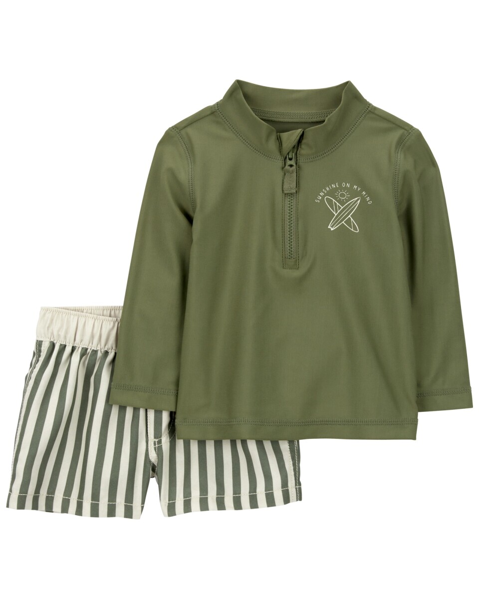 Traje de baño dos piezas con protección UPF 50+, manga larga, verde 