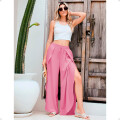 PantalÃ³n Palazzo Elastizado Liso con Abertura Rosa