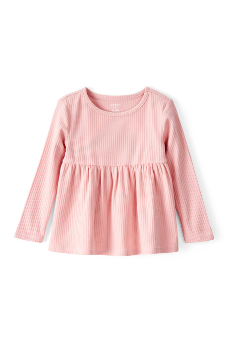 Remera de algodón acanalado, rosada Sin color