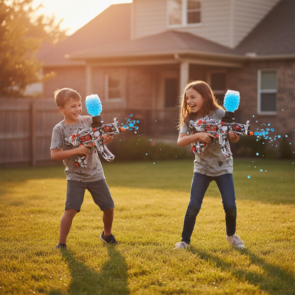 Pistola Hidrogel Ametralladora Luz Sonido Humo Recargable Color Rojo