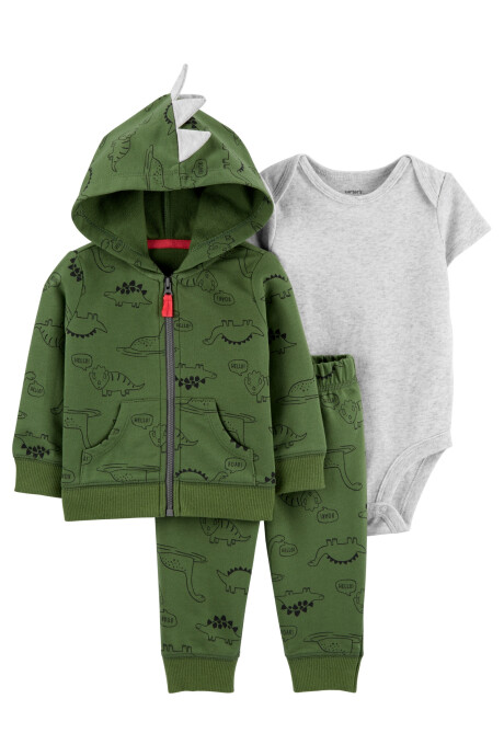 Set tres piezas de algodón, campera, pantalón y body, diseño dino Sin color
