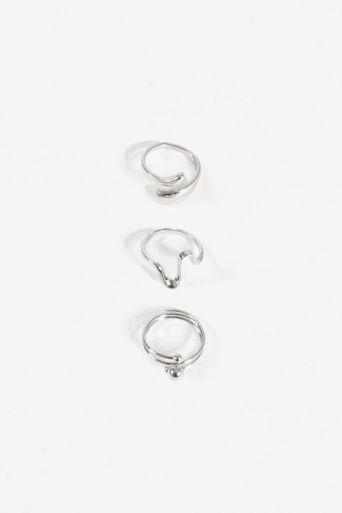 Set de 3 anillos wavy plateado