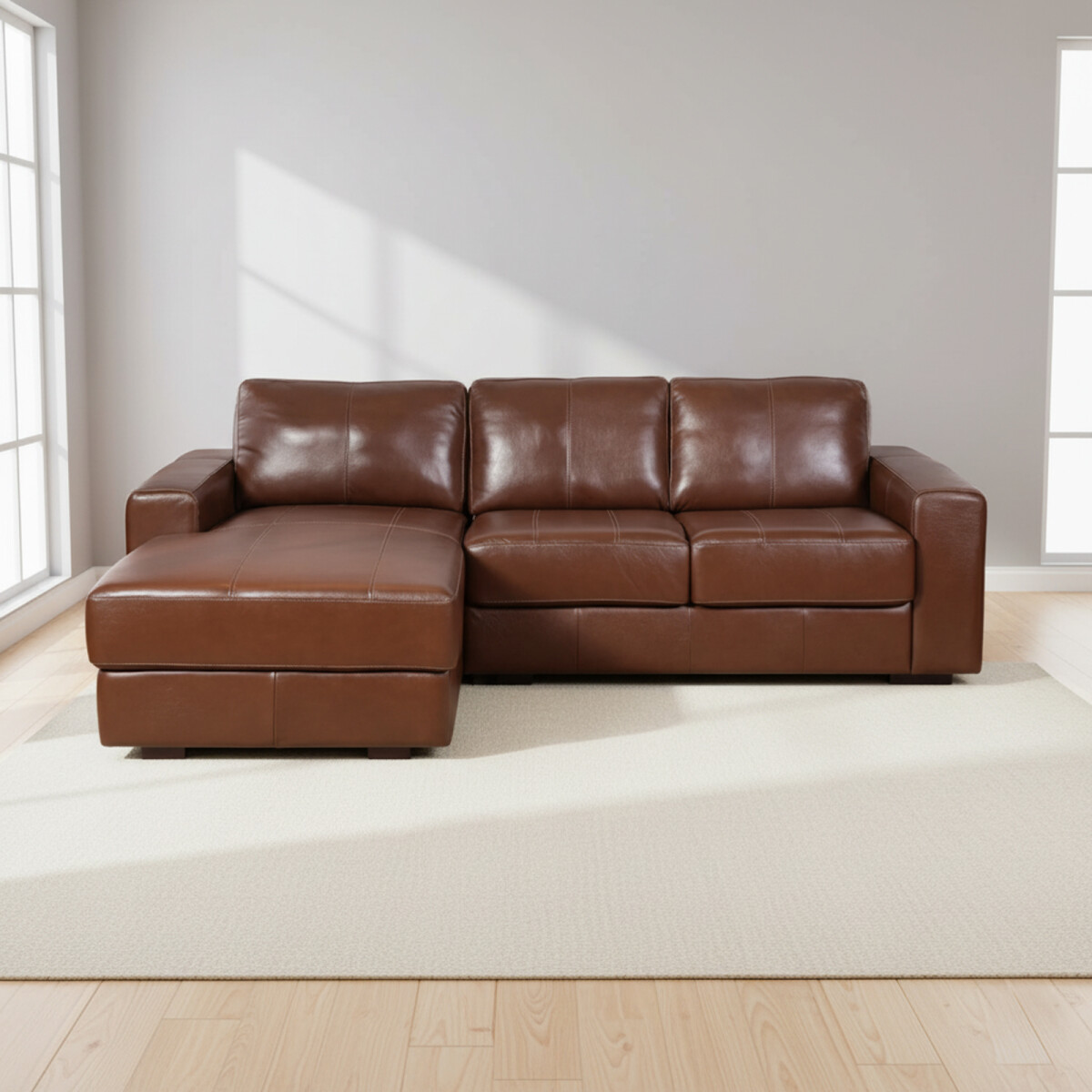 SOFA C/CHAISE - MÁS DE 4 CUERPOS CUERO-100-NATURAL MARRON TEXAS CARAMELO 