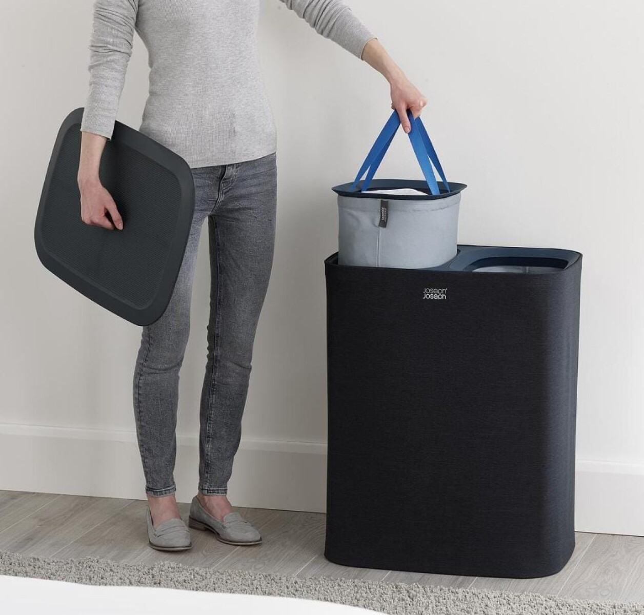 Cesta de lavandería con doble compartimento 90L Tota - Negra 