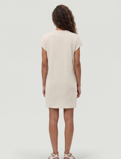 VESTIDO BÁSICO FEMENINO MANGA CORTA CON BOLSILLO BEIGE