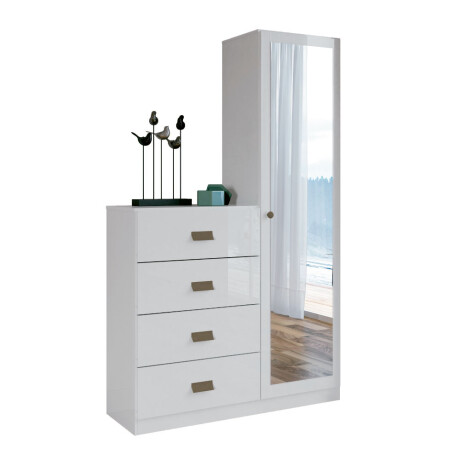 Cómoda Estilo - Style Blanca 4 Cajones y 1 Puerta con Espejo - Ideal para tu Dormitorio Cómoda Estilo - Style Blanca 4 Cajones y 1 Puerta con Espejo - Ideal para tu Dormitorio