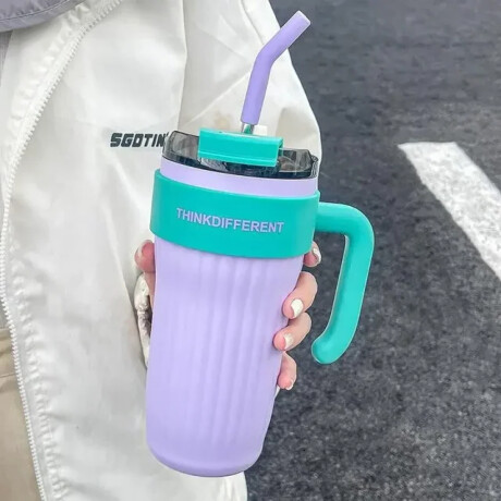 Vaso térmico con agarre y sorbito bi color Lila