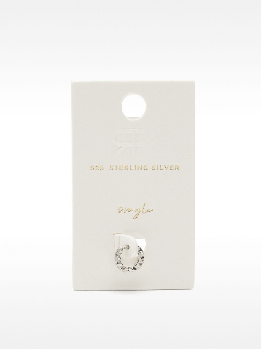 Pendiente Individual Con Circonitas Y Relieve - Plata De Ley 925 plateado
